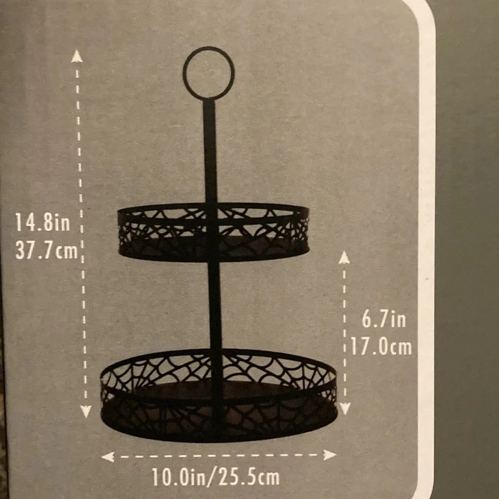 BNIB- 14.8” x 10”- Two Tiered- Black Metal Decorative Spider Web 🕸️ Tray